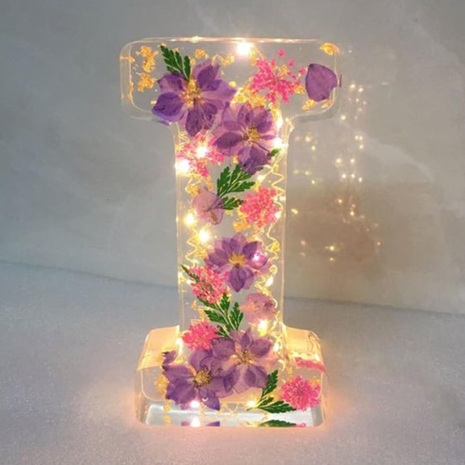 Handmade Floral Night Light, Floral Resin Night Light Letter, Floral Resin Letter Lamp with LED Light, Handmade Floral Resin Letter Night Light,