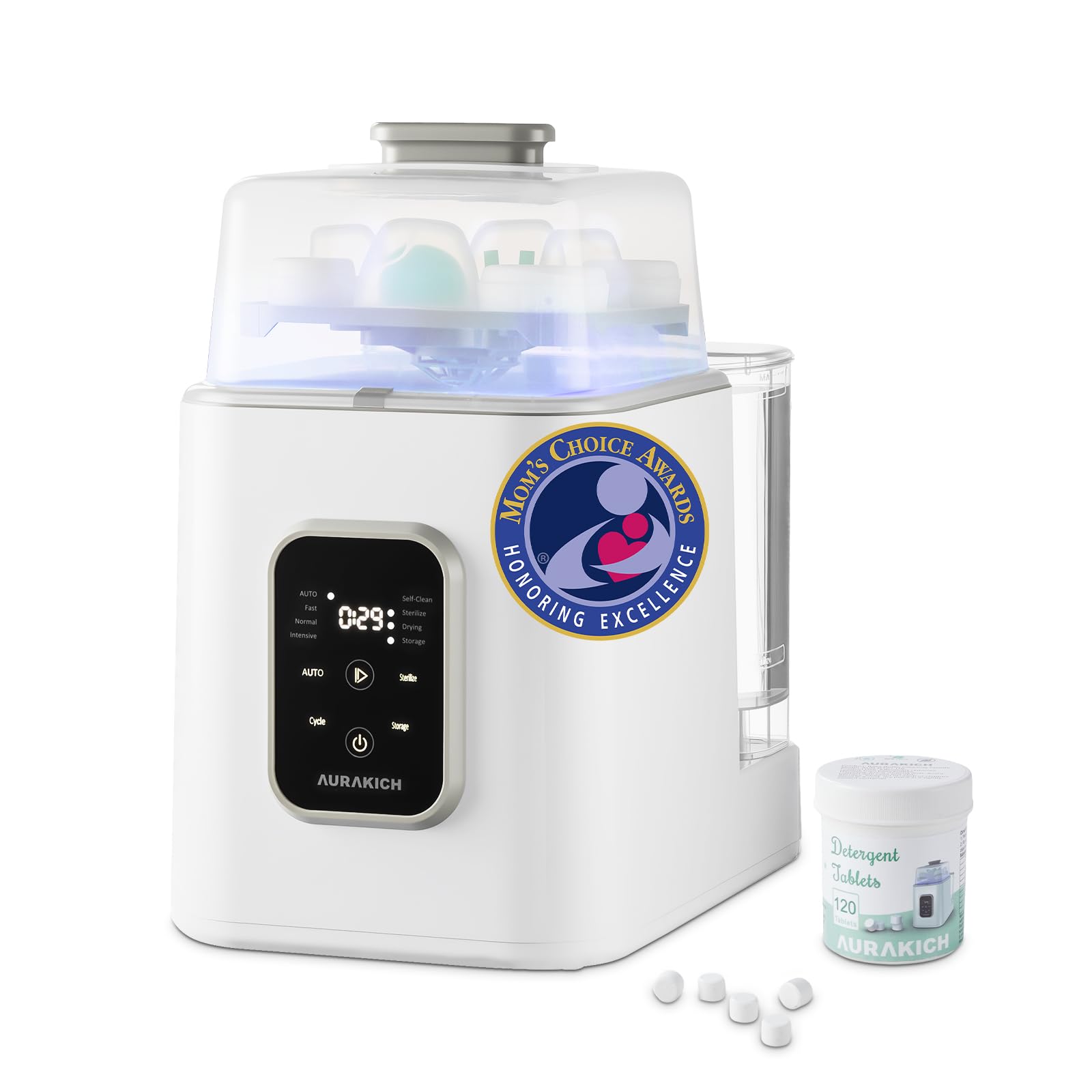 Lavadora de biberones, esterilizador y secadora - Máquina de limpieza profesional todo en uno con brazo de pulverización de espina de pescado, modo autolimpiante y automático, doble entrada