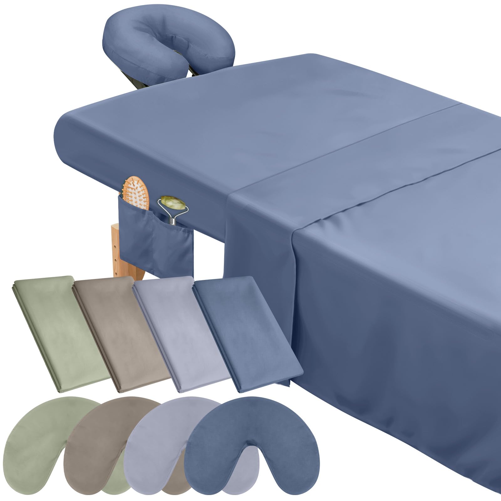 Photo 1 of VitalCozy 24 Pcs 8 Sets Massage Table Sheets Set Include Massage Bed Sheets Massage Bed Cover Massage Face Rest Cover Spa Bed Cover Washable Massage Fitted Sheet for Hair Salon Spa (Dark Color)