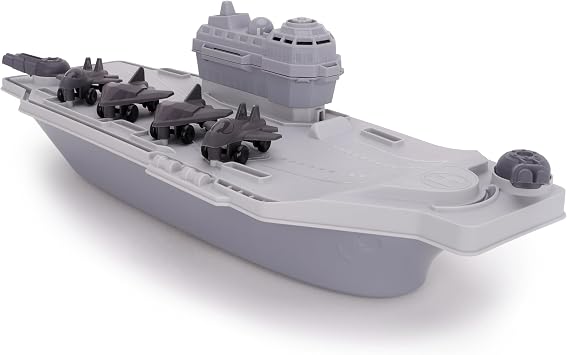 Toyland  Aircraft Carrier Toy Military Playset With 4 Detachable Fighter Jets - Grey Naval Warship Floating Water Toy - Pool & Bathtime Boat Toys - Age 3 Years+