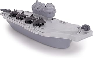 Toyland® Aircraft Carrier Toy Military Playset with 4 Detachable Fighter Jets - Grey Naval Warship Floating Water Toy - Pool & Bathtime Boat Toys - Age 3 Years+