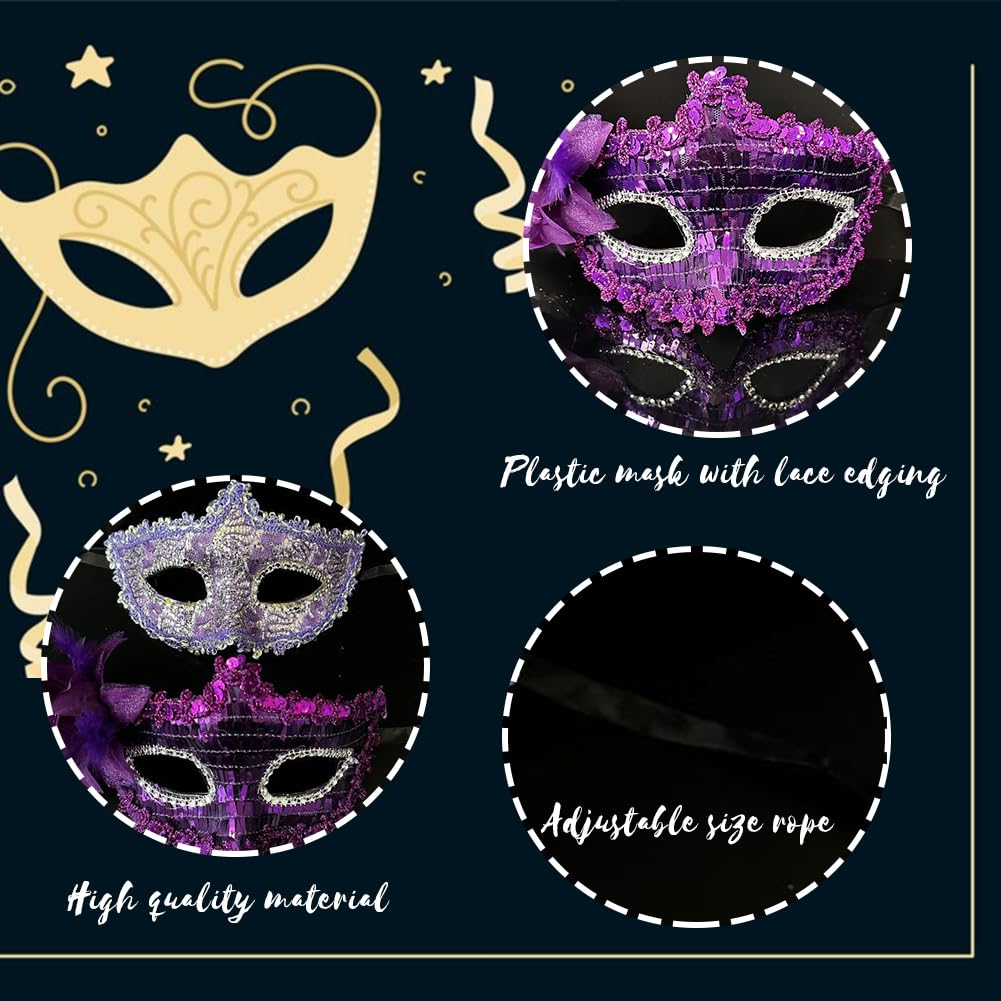 VorPrillynt Masquerade Mask, 2PCS Rhinestones Metal Cosplay Venetian Party Mask, Lace Couple Masks for Halloween Party - Image 3