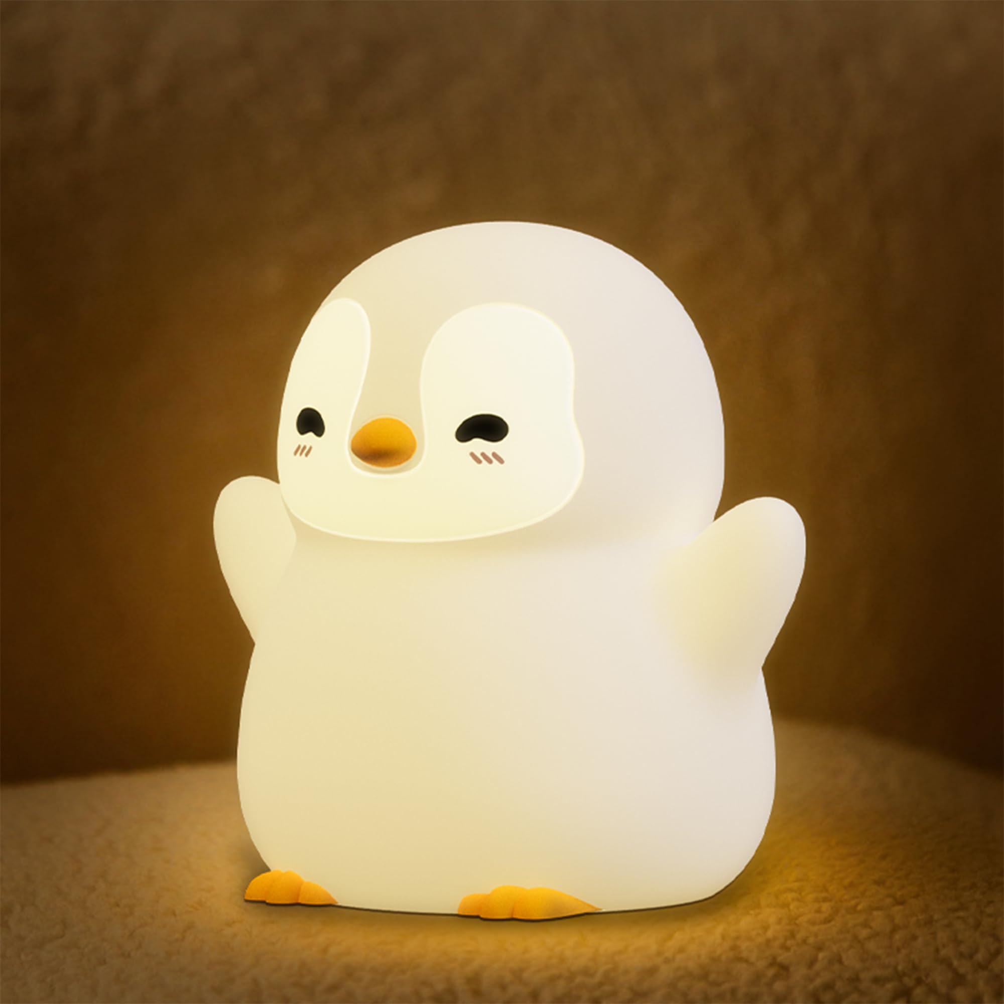 UNEEDE Standing Penguin Night Light with Detachable Bunny Hat - Rechargeable Silicone Touch Lamp, 2-Level Dimmable, 20-Min Timer, Nursery Decor for