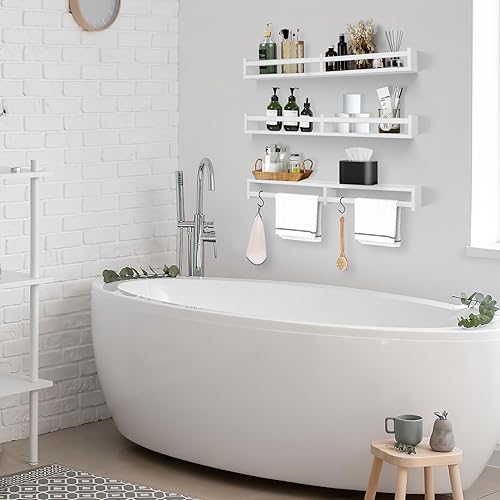 Miniatura 6 de Juego de 3 estantes de 32 pulgadas para guardería, estantes de libros para pared de estantería, estantes de pared para niños, estante organizador de