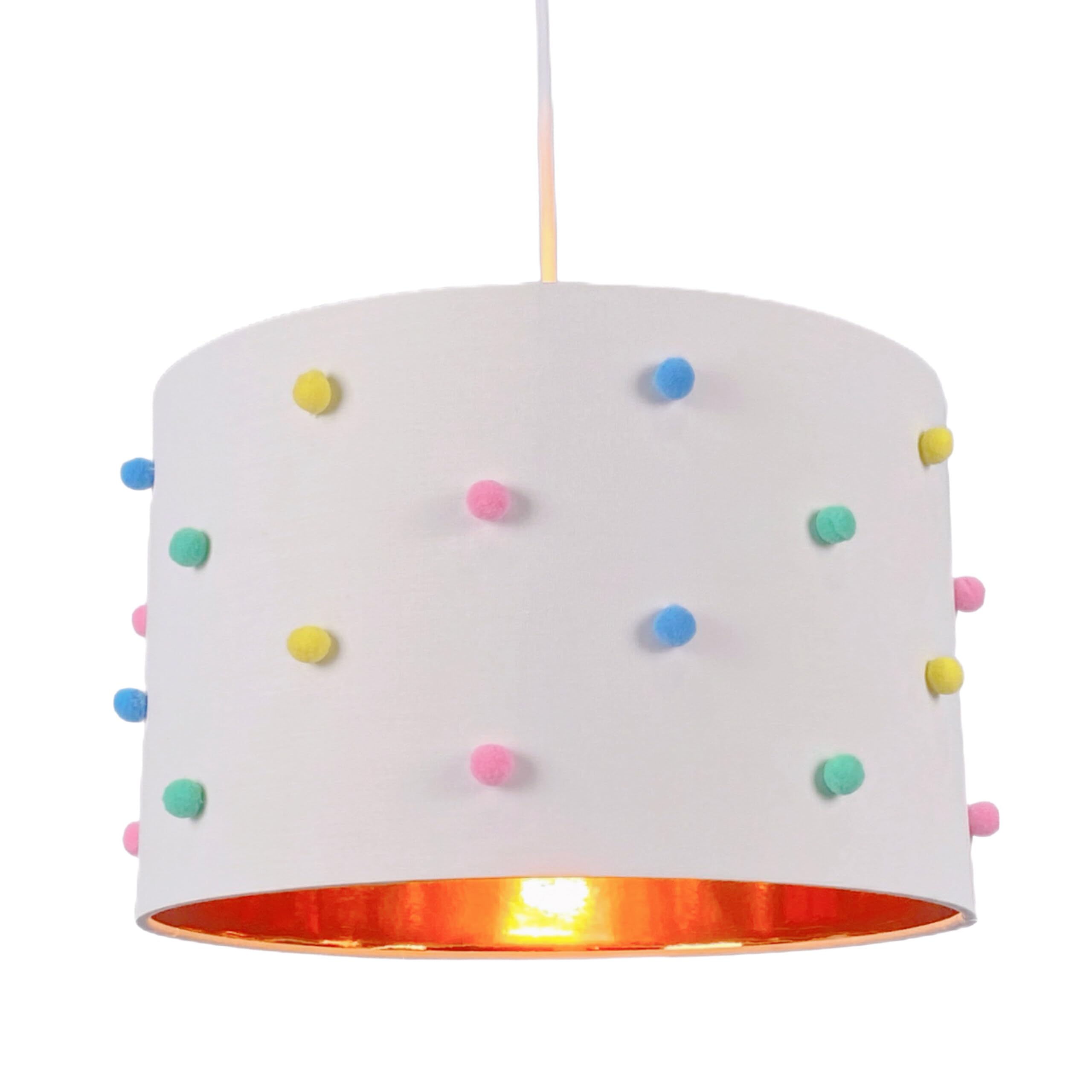 Relaxdays Lampada a Sospensione per cameretta, Pompon, HxD: 125 x 35 cm, Bambini, Bianca/Multicolore