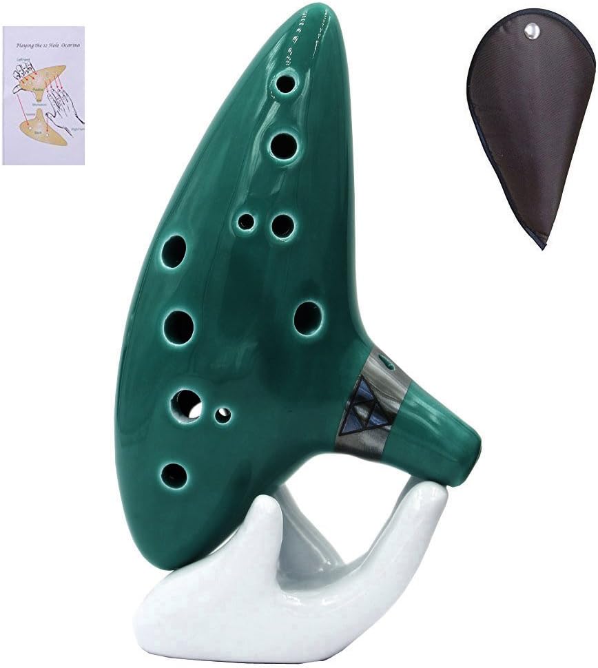 Ocarina Instrument 12 Hole - Ocarina Zelda Alto C with Songbook, Bag, Rope and Hand Care - Gift for Children, Beginners, Zelda Fans (Green)