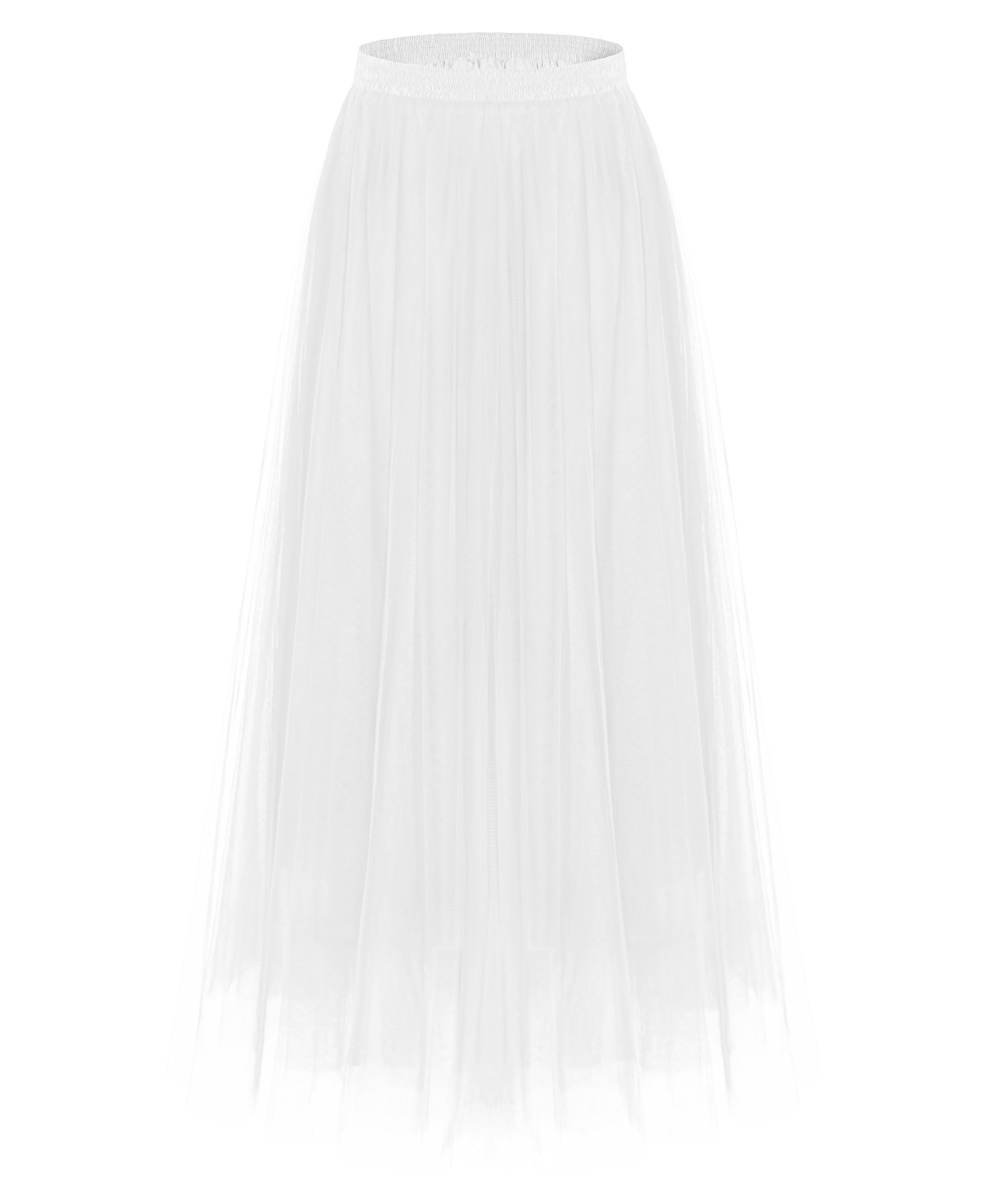 Kingfancy Women's Winter Skirts 2 Layered Tulle Tiered Long Skirts Elastic Waist A-Line Midi Skirts