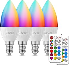 E14 LED Bulb 5W (40W Equivalent), Candle Bulb, RGBW Colour Changing Colours 2700K Warm White RGB Dimmable Thin Cap with Remote Control Included (4 Units)