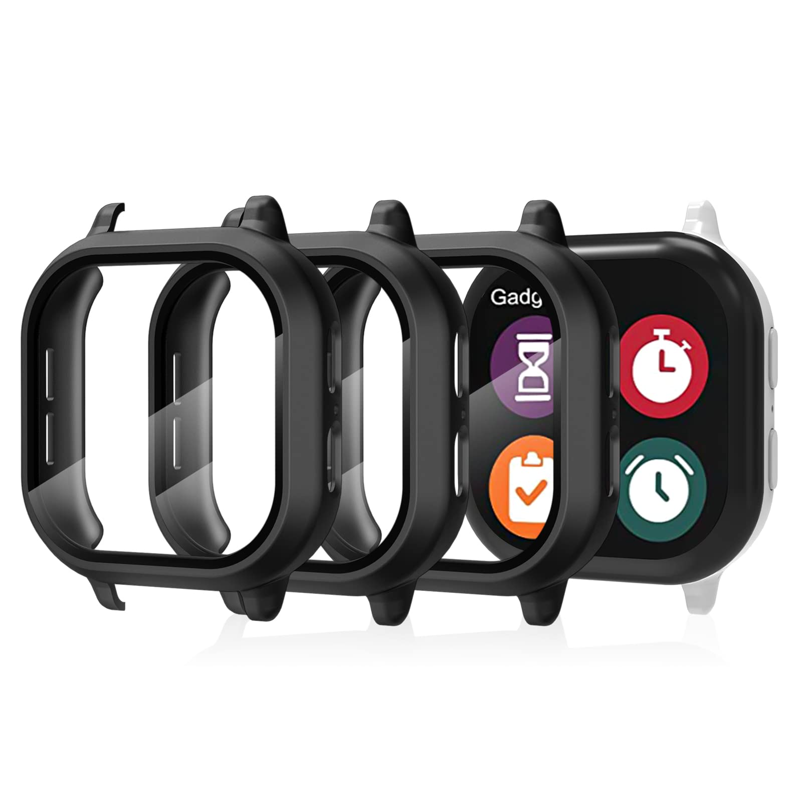 Polyjoy 3 Pack Screen Protector Compatible with Verizon Gizmo Watch 2 Kids Smartwatch, Full Coverage PC Hard Case with Tempered Glass - Black + Black + Black（Not Compatible with Gizmo 3）