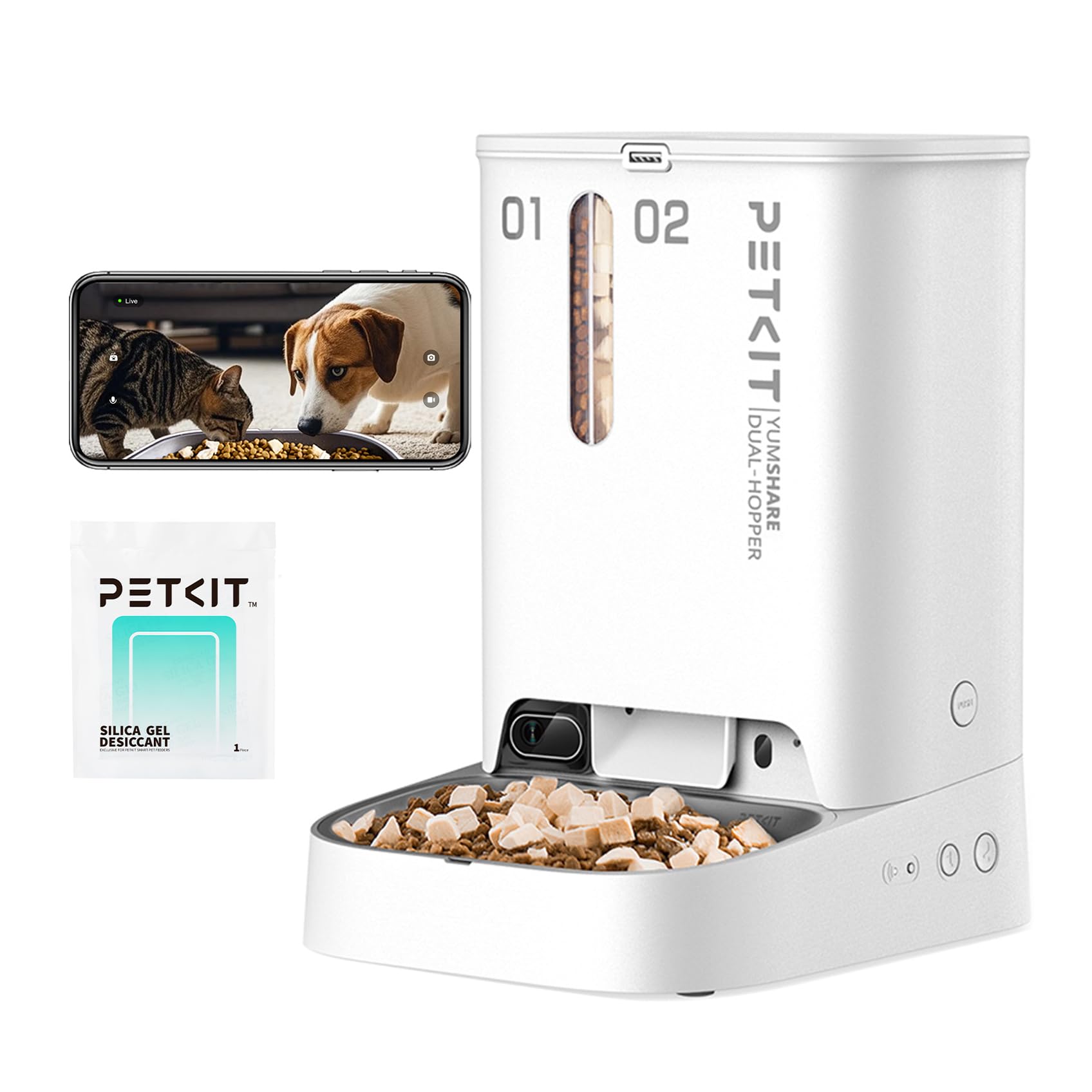 PETKIT Automatic Cat Feeder with Camera, 1080P HD Video with Night Vision, 2-Way Audio, Remote App Control Automatic Cat Food Dispenser with Dual Hopper for Cat&Dog, Portion Control, 2.4Ghz Wi-Fi, 5L