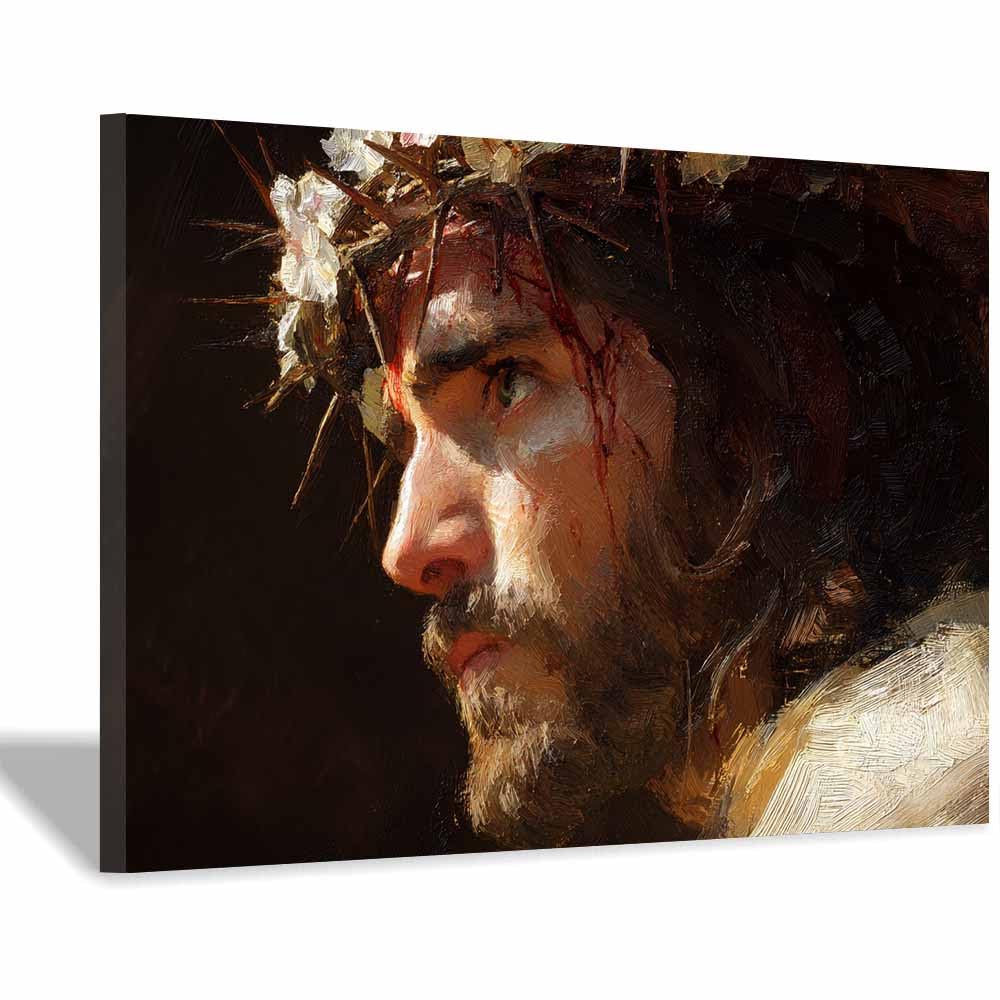 ZAMAEIU Jesus płótno sztuka ścienna nowoczesna korona cierniowa kwiat chrześcijański plakat obraz inspirujący religijny wystrój do salonu, kościoła lub pokoju modlitwy (beżowy) - 30 x 50 cm oprawiony
