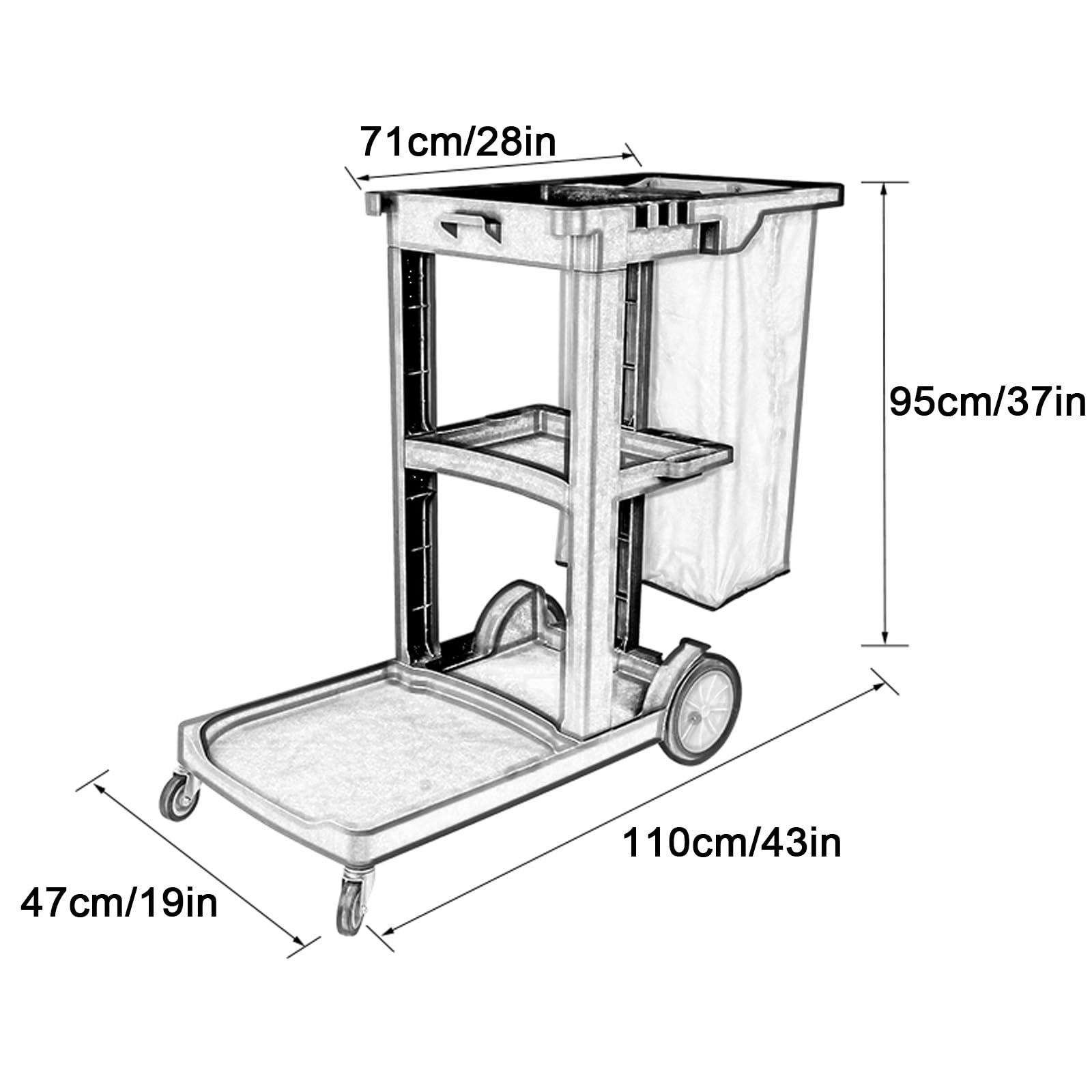 Chariot de nettoyage robuste en plastique renforcé à 3 couches avec grande capacité de charge - Design mobile avec roulettes pivotantes (bleu)