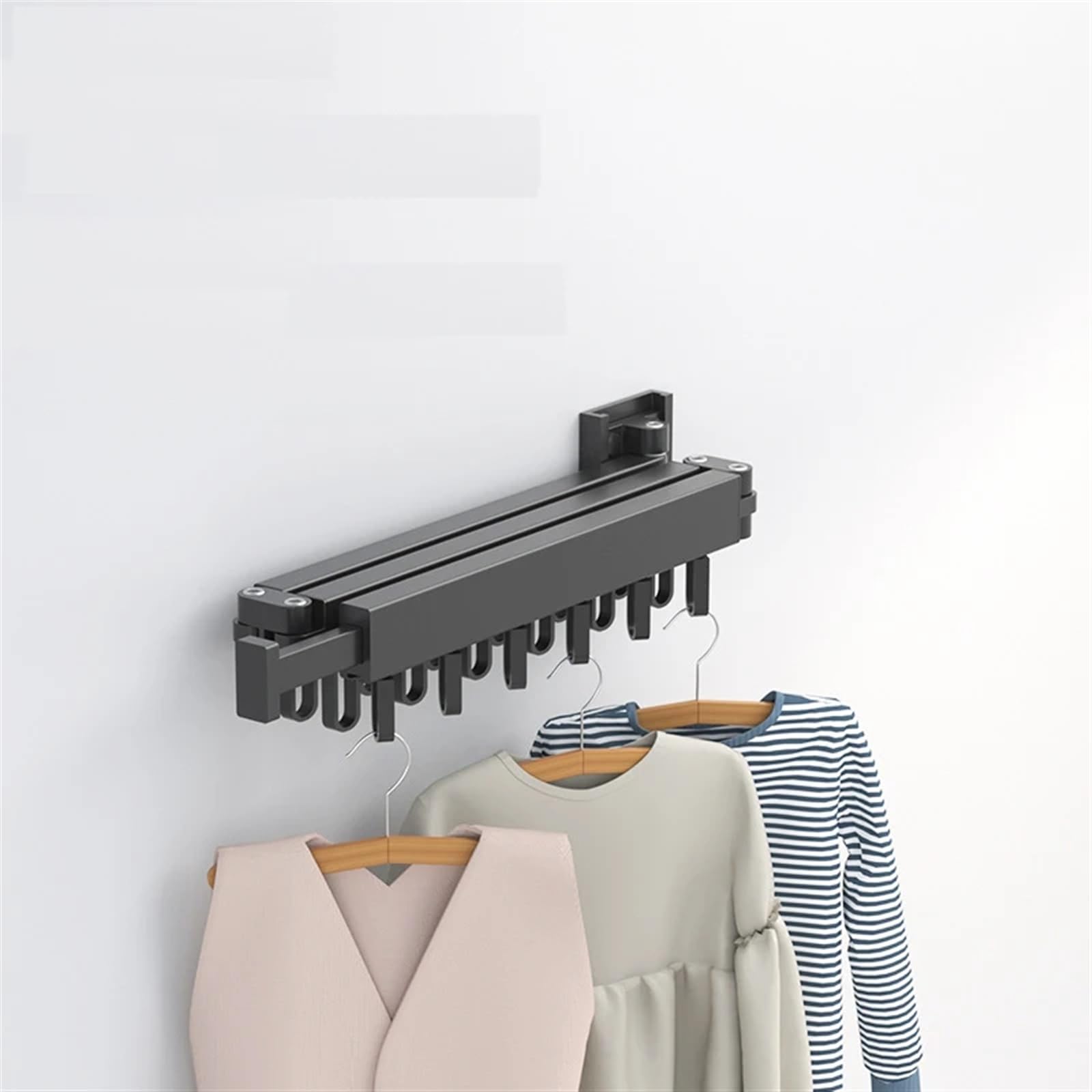 Ausziehbarer Stoff-Wäscheständer for den Innen- und Außenbereich, platzsparend, zusammenklappbarer Kleiderbügel, Wandmontage, Aluminium, Wäscheleine for Zuhause für Schlafzimmer, Balkon(3 rod black 18