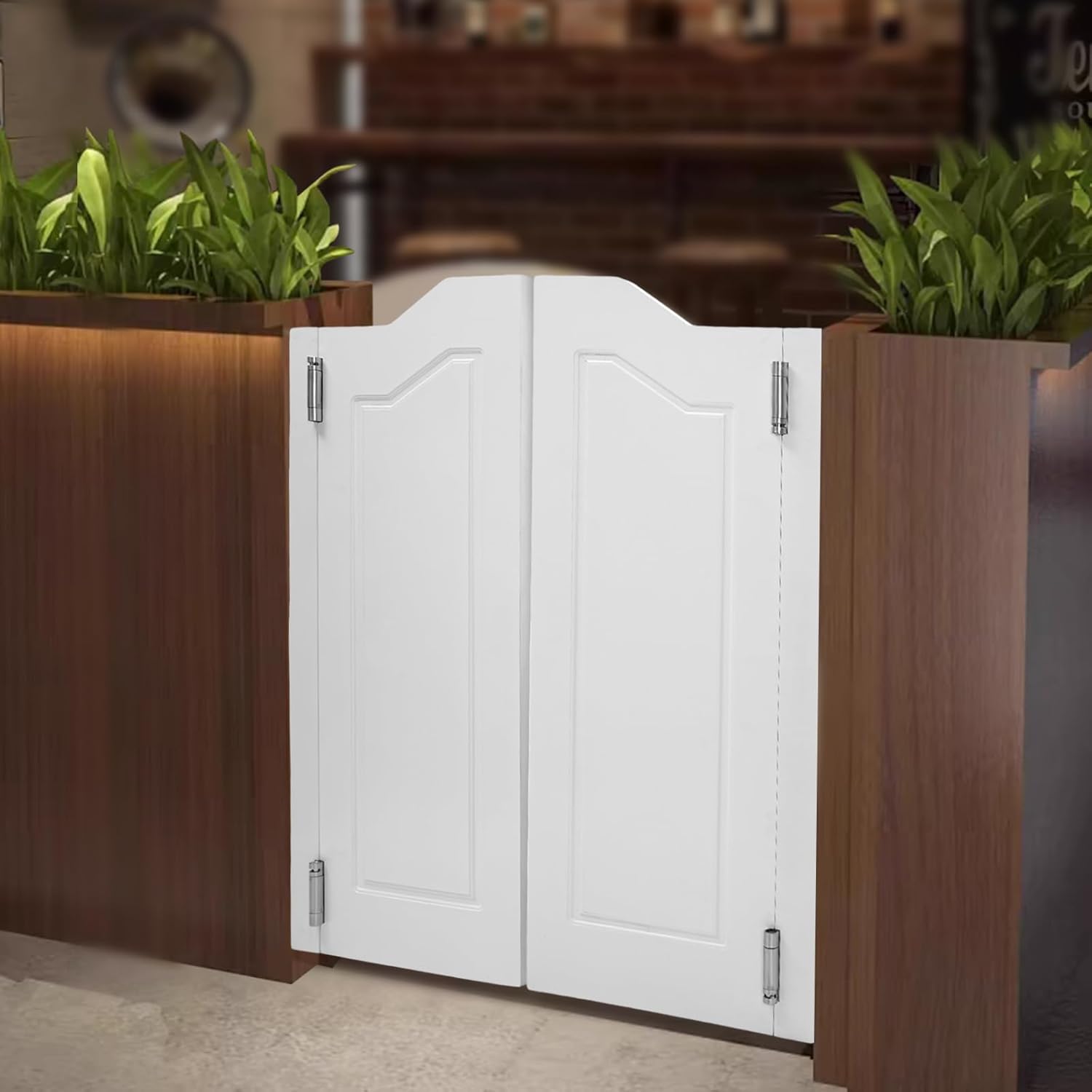 Swinging Saloon Doors - White Louvered Wood Cafe Doors, 24"W X 42"H Pair | For Kitchen, Bar, Porch