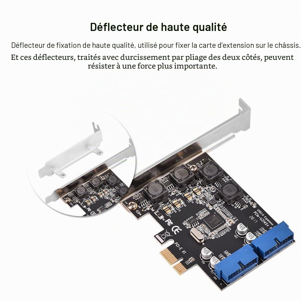 PCI-E Carte Adaptateur, ASHATA Carte Controleur PCI Express (PCI-E) vers 2 Ports USB 3.0 à 19 Broches pour l'emplacement PCI-E X1 X4 X8 X16