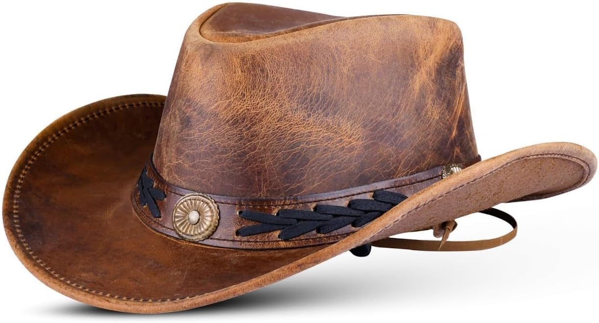 HADZAM Leather Cowboy hat Shapeable into Outback hat, Australian Hats for Men & Women