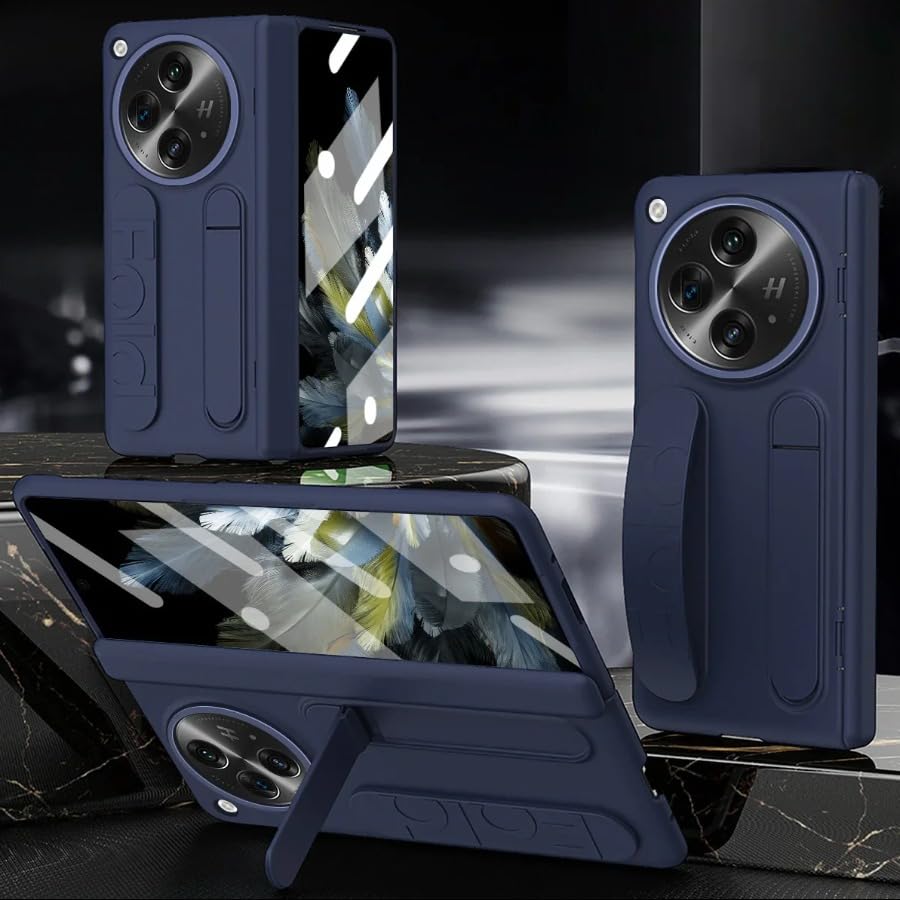 Image of MILLION CASES Back Cover Case for OnePlus Open Shockproof Protective Dual Function Wristband Stand Case for Men & Boys(Blue)