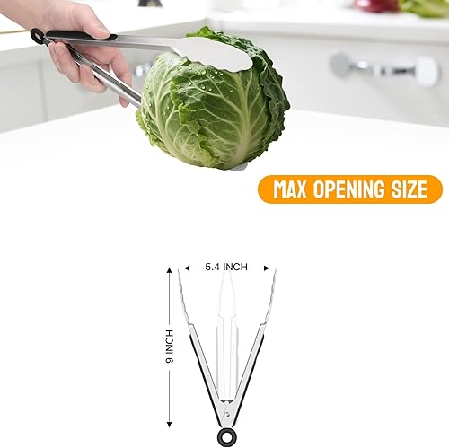 Miniatura 10 de Hotec Pinzas de cocina de acero inoxidable, juego de 3-7, 9 y 12 pulgadas, pinzas de metal con bloqueo para cocinar, servir, barbacoa, parrilla