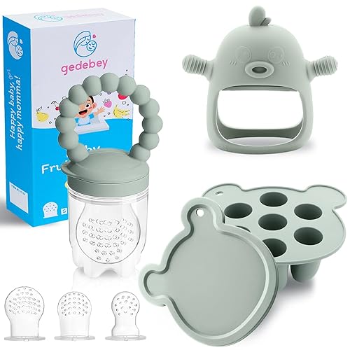 Chupete alimentador de frutas para bebés, paquete de 3, 1 chupete de silicona para bebés y 1 dispensador de cuchara de comida para bebés y 1 cuchara
