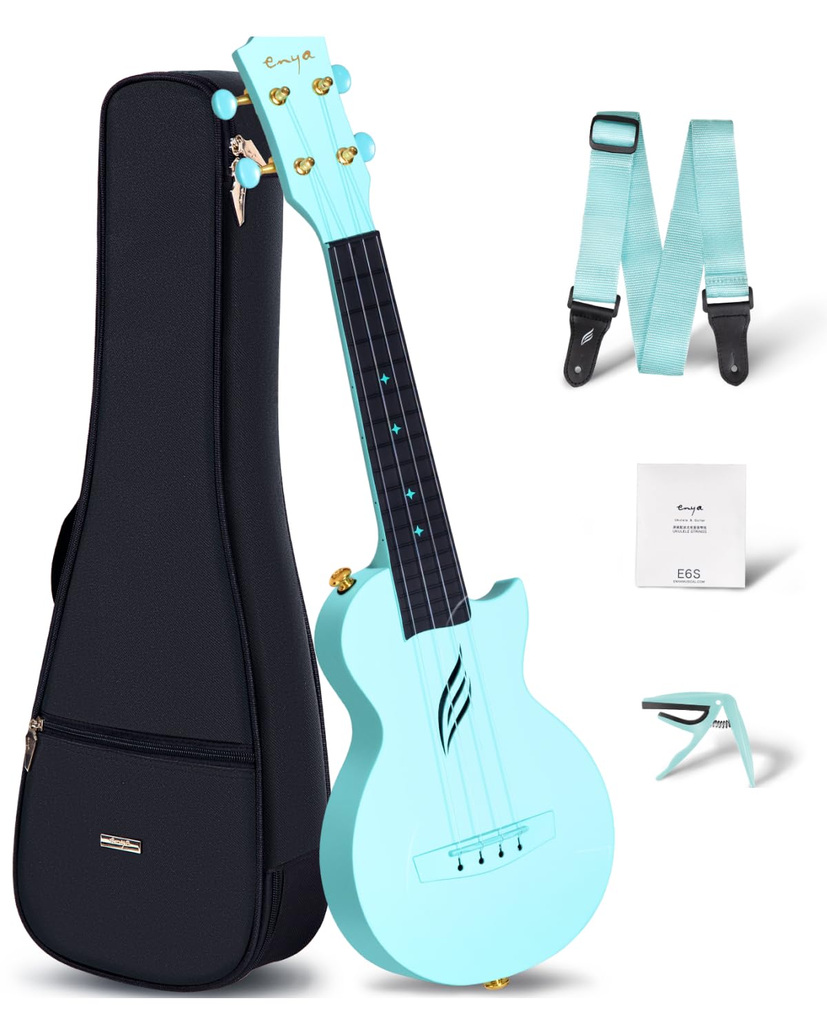 Enya NOVA U MINI 21-Inch Carbon Fiber Soprano Travel Ukulele, Blue