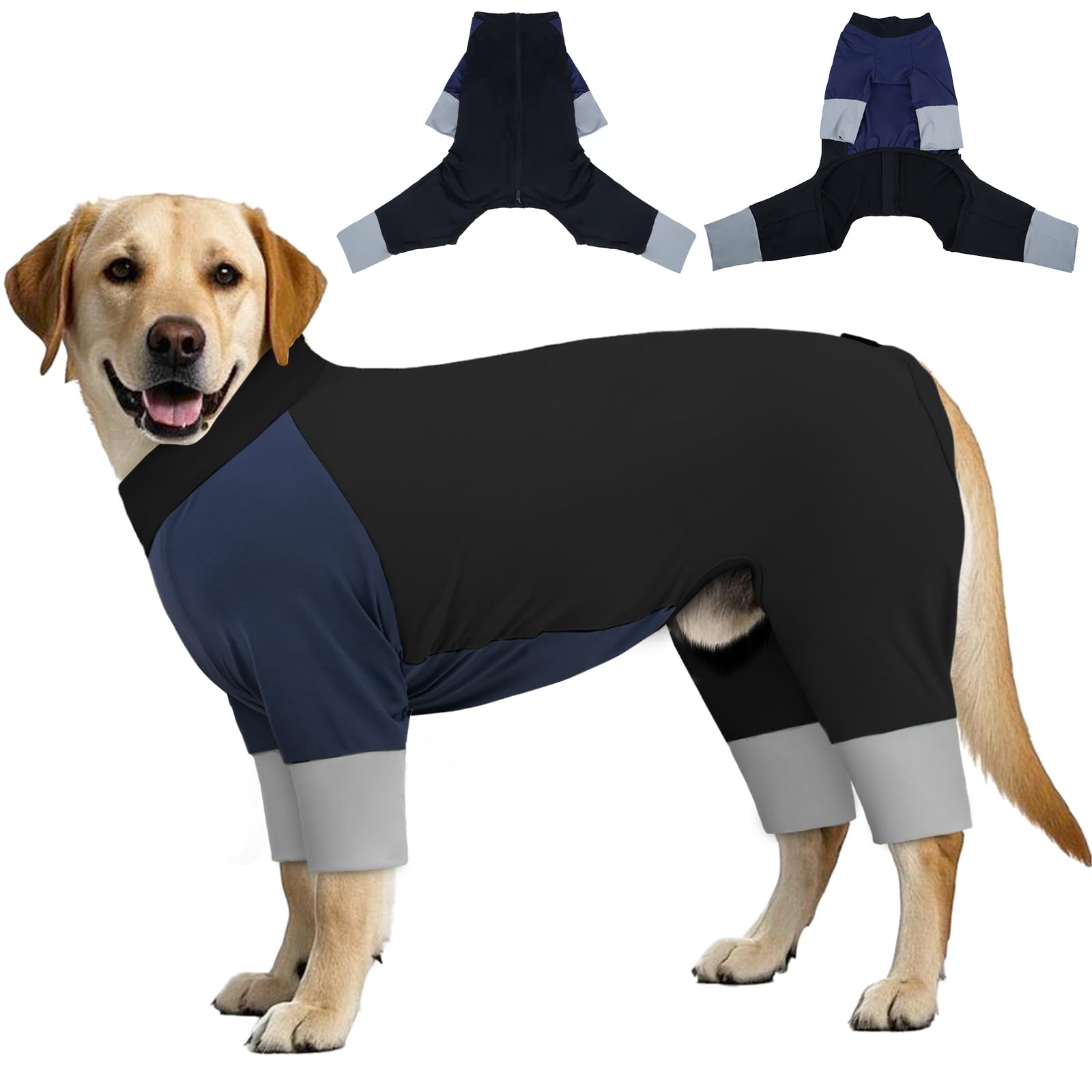 IECOii Cooling Dog Shirt for Hiking, UPF 50+ UV Protective Surgery Recovery Suit, 4-Leg Quick-Dry Summer Dogs Clothes Anti-Shedding Pet Onesie for Beach, Swimming and Indoor (M, Blueblack)