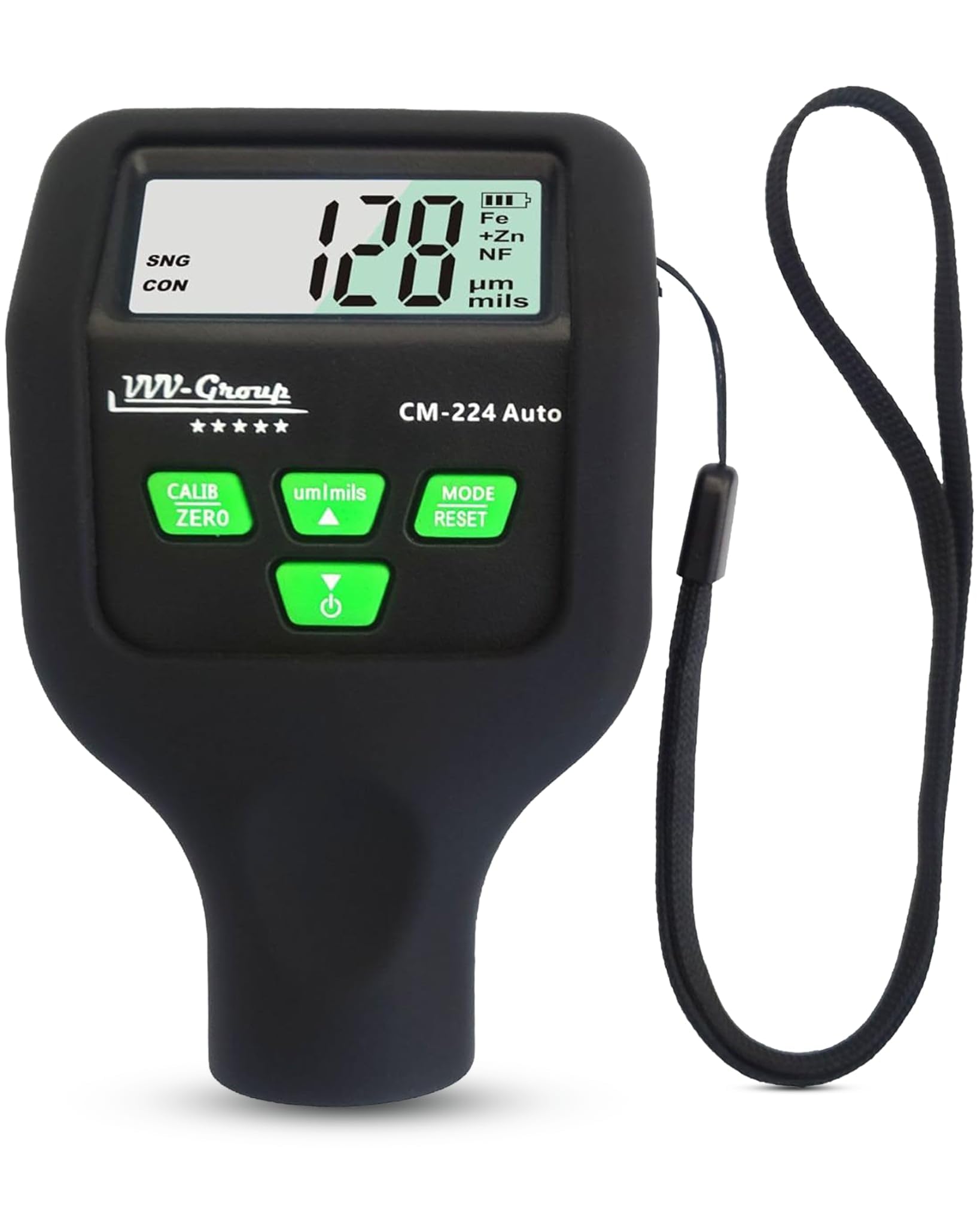 Paint Thickness Gauge CM-224 Auto – Digital Coating Thickness Meter for Cars and Automotive Inspection, Fe / Al / Fe+Zn Detection, 0.1 μm Resolution, Factory Calibrated, Large Backlit LCD