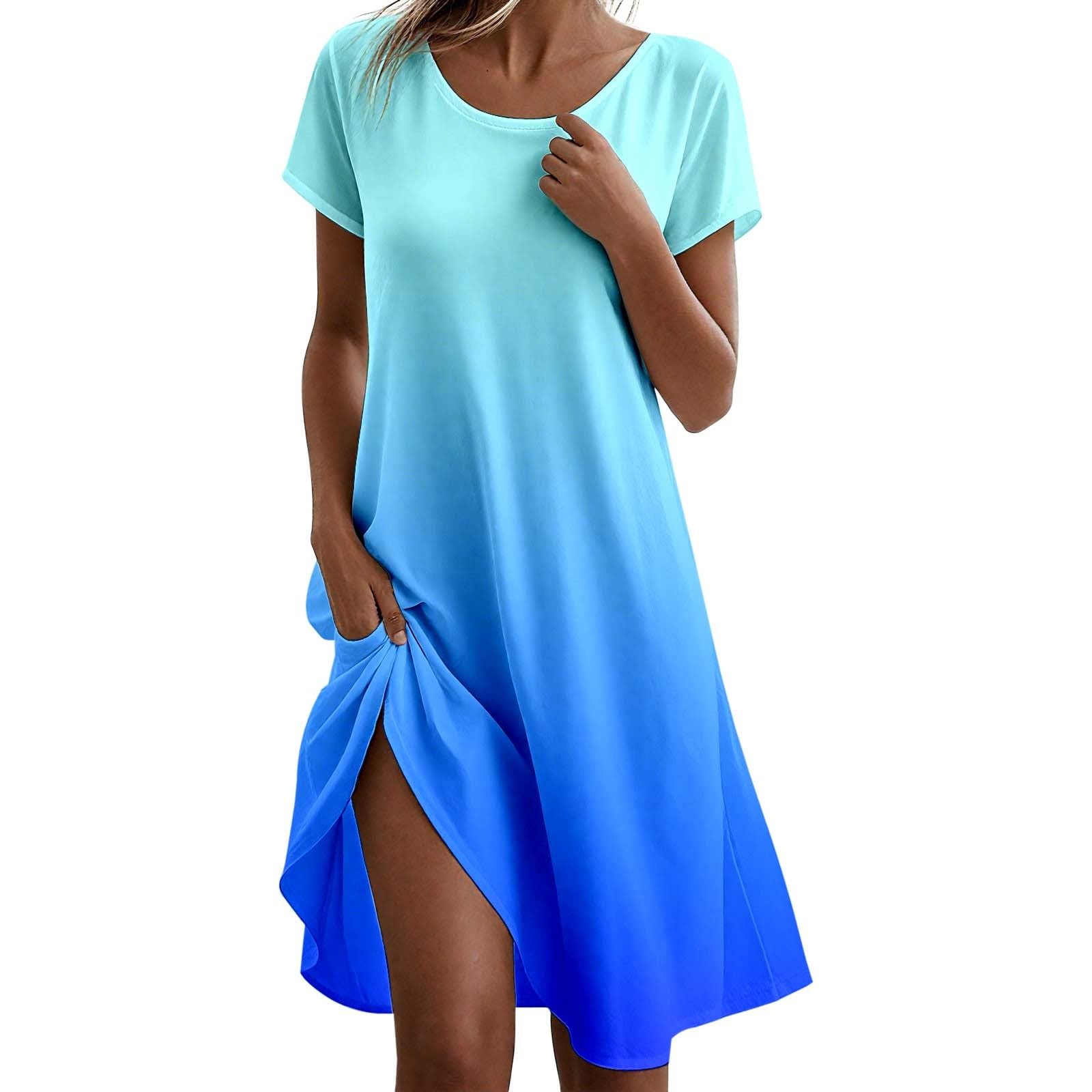 Générique Robe décontractée Femme Fluide col Rond Style bohème Tenue été Maison Plage Confortable Lavable Machine Basique