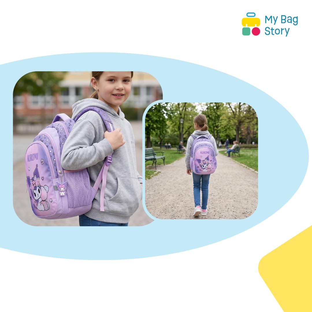 mybagstory Zaino Kuromi Viola Ufficiale Sanrio | Zaino scolastico grande capacità per la scuola elementare | Zaino Kawaii leggero e resistente | Idea regalo per rientrare e tempo libero da 5 anni