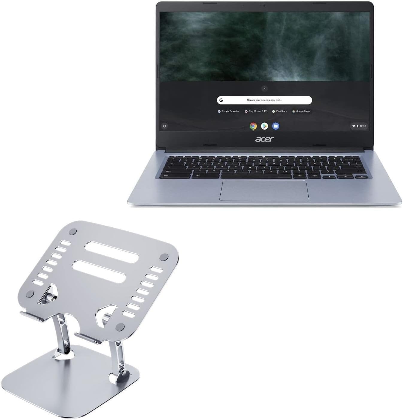 BoxWave Stand and Mount Compatible with Acer Chromebook 314 (CB314-1H) - Executive VersaView Laptop Stand, Ergonomic Adjustable Viewing Angle Metallic Riser - Metallic Silver