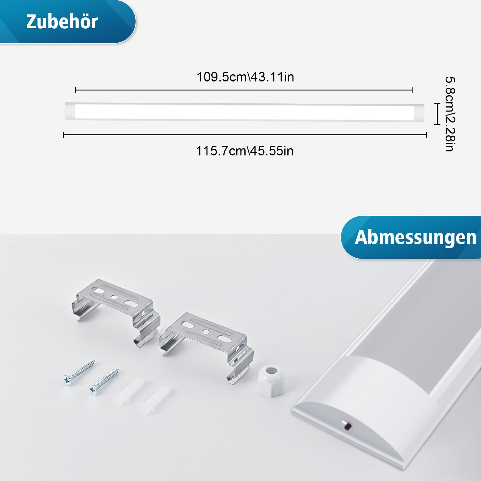 Feuchtraumleuchte LED 120CM, 36W 3960LM LED Feuchtraumlampe, 3000K/4000K/6500K Deckenleuchte Röhre, IP65 Wasserfest Lampe Lichtleiste für Werkstattlampe Kellerlampe, 2 Stücke
