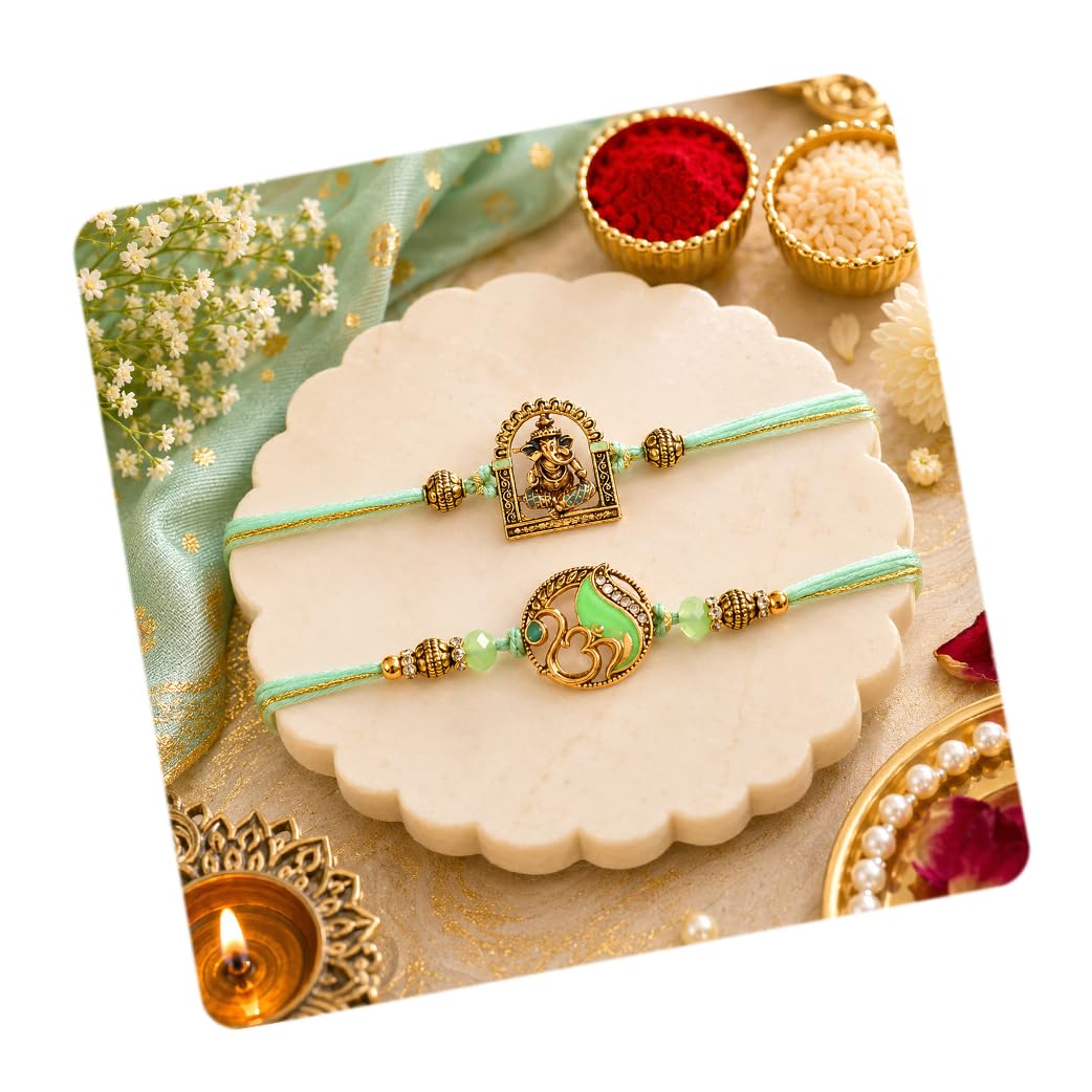 CraftVatika Ganesha Om Rakhi for Brother Set of 2, Designer Rakhi Set for Brother Boy Men Bhaiya, Premium Rakhis for Bhaiya Bhai, Rakshabandhan Threads Raki with Best Wishes Card and Tillak Set-image-47