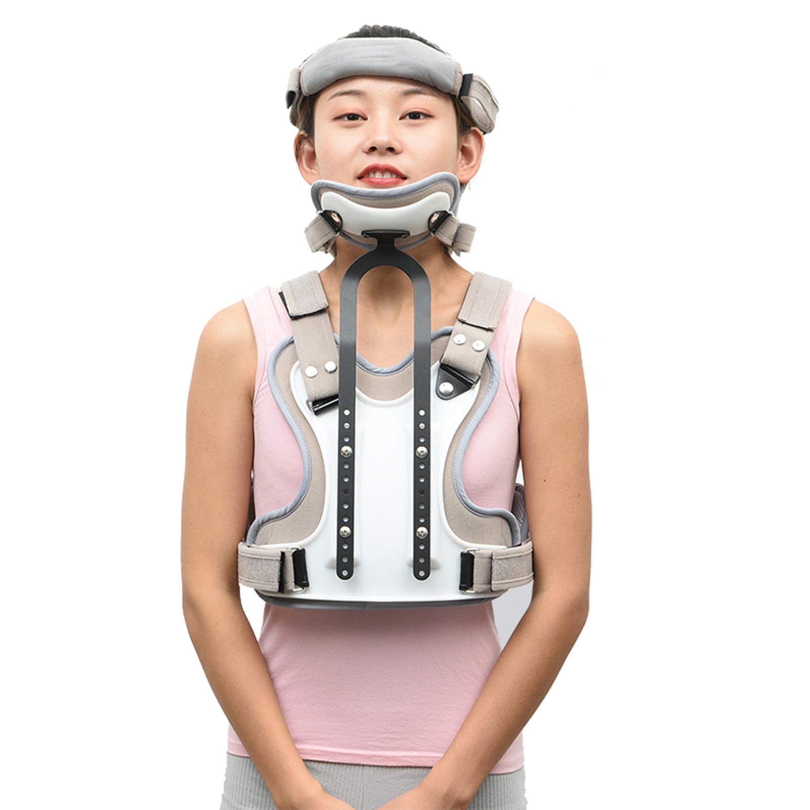 FOOJO Ortesis Ajustable Cervical Torácica Halo Brace Cabeza Cuello Pecho Ortesis torácica Fijación de fracturas Vértebra Cervical Rehabilitación Soporte Gris
