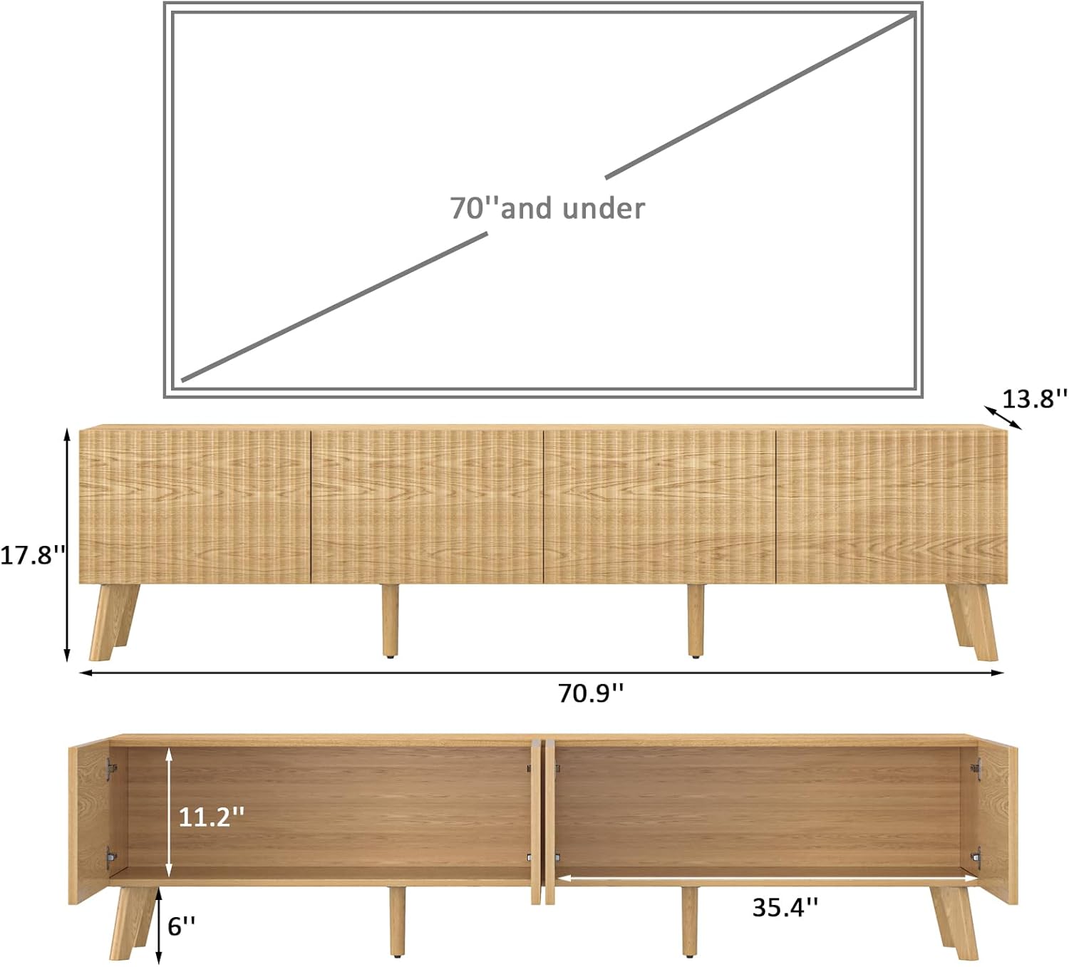 Coffee Table and TV Stand Sets of 2,Lift Top Coffee Table with Storage,Oval Wood Center Table with Sliding Doors & Hidden Compartment,71" TV Stand for Living Room,Home,Office, Natural