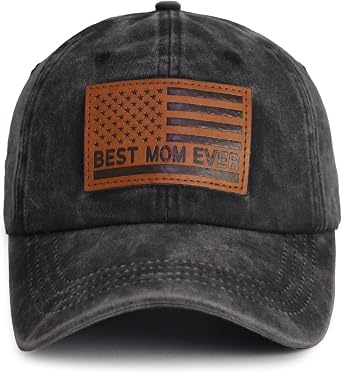 Best Dad Mom Ever Hat for Men Women, Adjustable Cotton Leather Patch Baseball Cap for Papa Mama