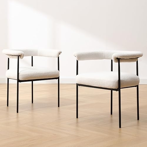 Miniatura 6 de Ya-Home Juego de 2 sillas de comedor modernas, tapizadas de poliuretano con respaldo de barril, marco de metal negro para comedor, sala de estar,