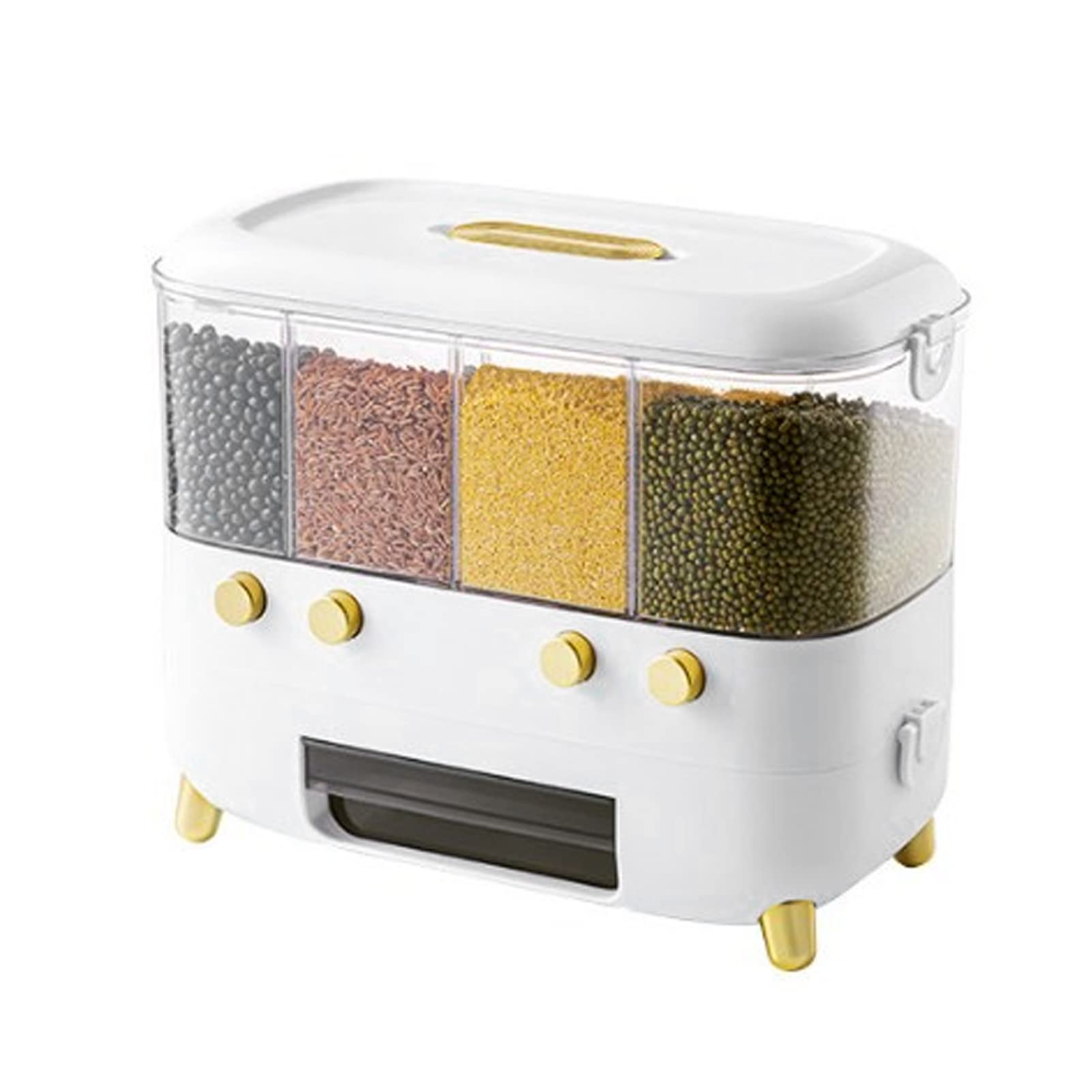 Contenitore per riso da 5000 ml con finestra trasparente |Conservazione alimentare sigillata per cereali/cereali/fagioli |Mantiene il riso puro e asciutto per mesi |Senza (4 Grid)