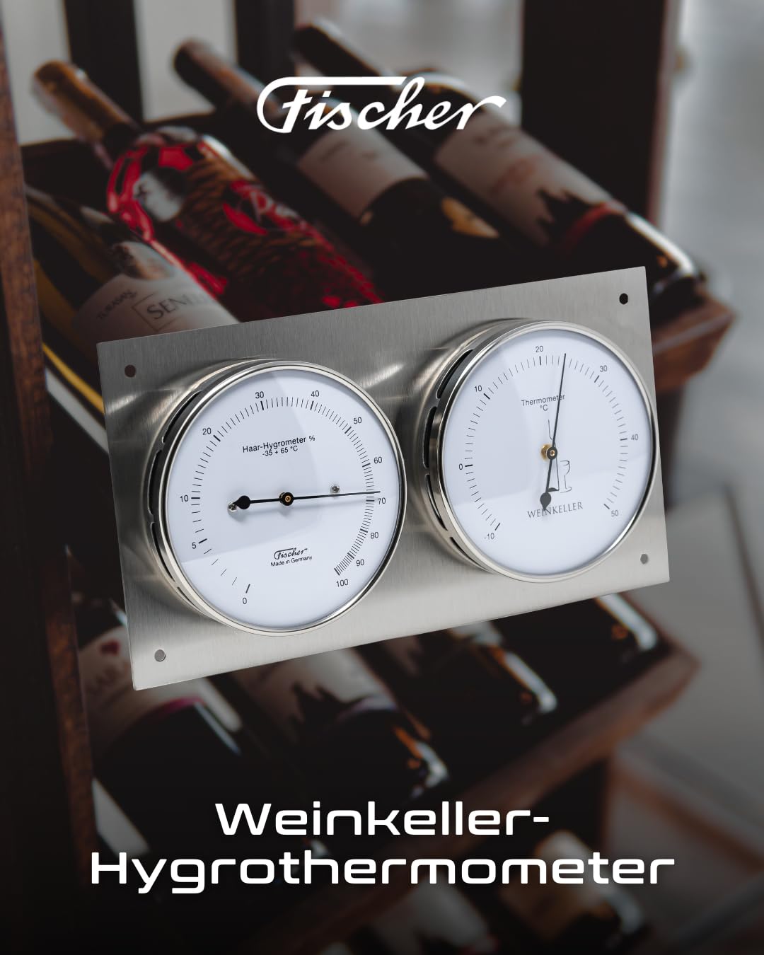 Fischer Cantina Hygrothermometer, in Acciaio Inox