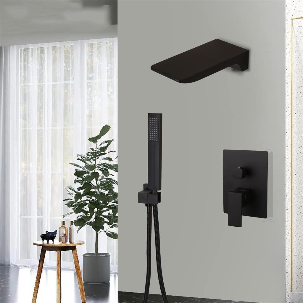 Matte Black Bathtub Faucet Shower Mixer Tap With Sprayer Hand Shower Waterfall Tub Spout Bathroom Hot&Cold Water Mixer