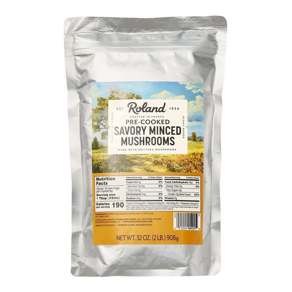 Roland Foods Pre-Cooked Savory Minced Mushrooms, Specialty Imported Food, 32 Ounce, Pack of 1