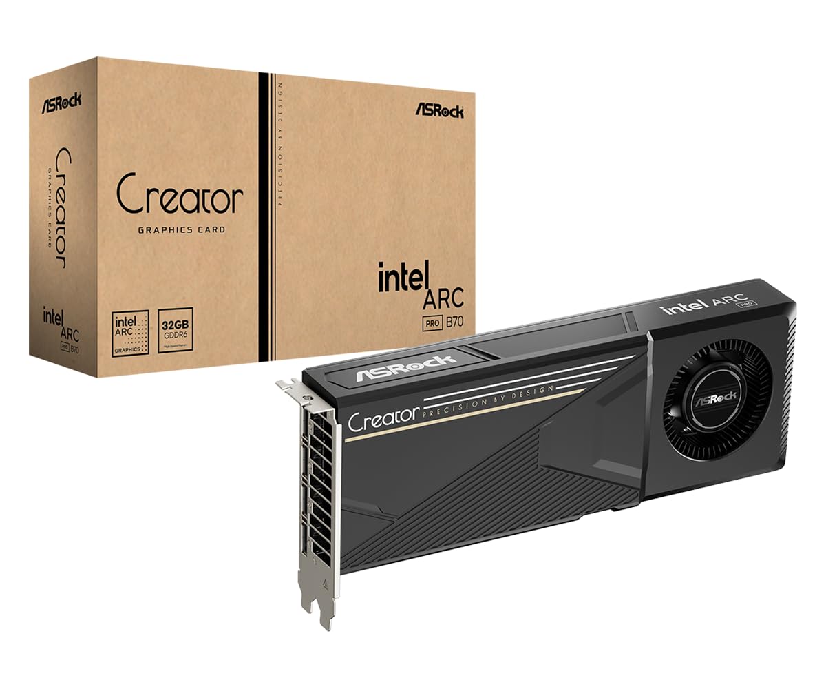 Intel Arc Pro B70 Creator 32GB Workstation Graphics Card, Xe2-HPG, 32GB GDDR6, PCIe 5.0, 4X DP 2.1, Blower Fan, Vapor Chamber, Honeywell PTM7950