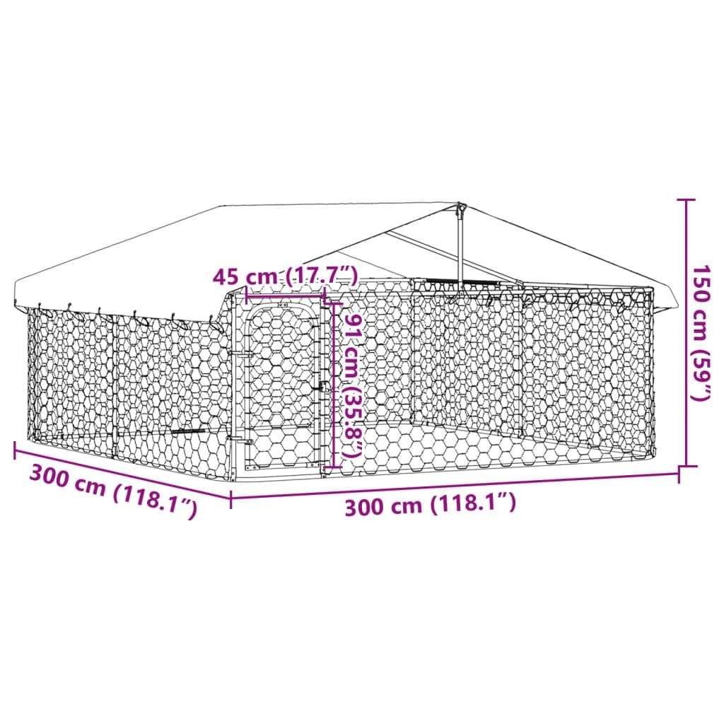 IKAYAA Recinto per Cani da Esterno con Tetto Box per Cani Kennel per Cani da Esterno Gabbia Cani in Acciaio Zincato-300 x 300 x 150 cm
