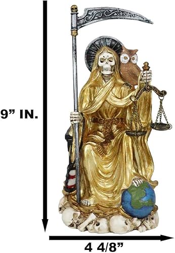 Miniatura 3 de Ebros Gift Santa Muerte sosteniendo guadaña reloj de arena y escalas de justicia con búho sabio sentado en el trono Estatuilla Hueso de la muerte
