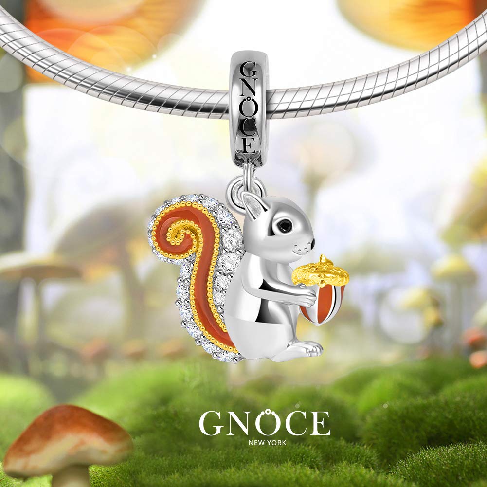 GNOCE Ciondolo con Ciondolo Scoiattolo Ciondolo Animale in Argento Sterling con Zirconi Cubici Adatto a Tutti i Gioielli Moda Braccialetto/Collana per Le Donne Ragazze