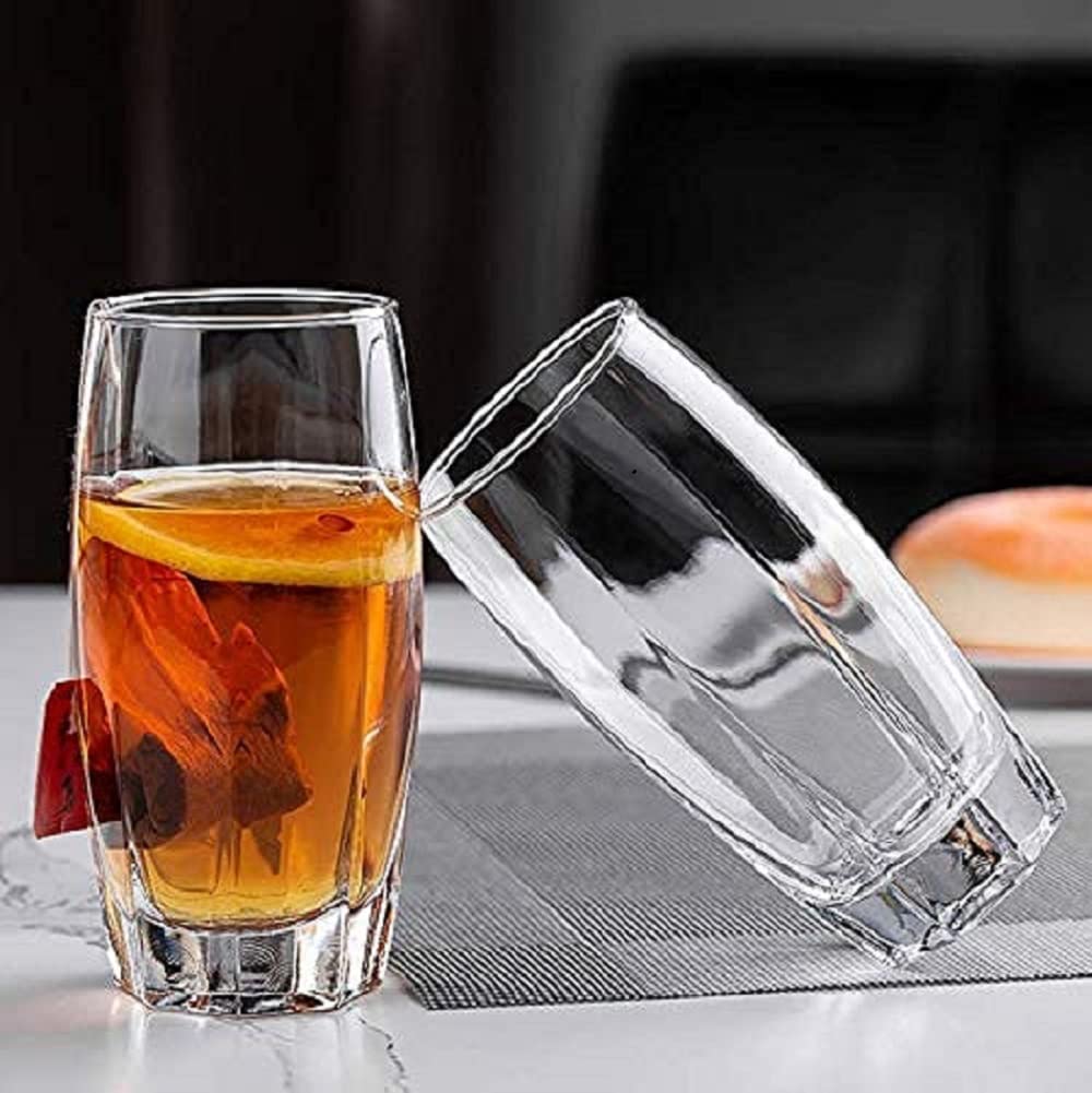 Hexa Designe Water Glass 310 ML Set of 2 Glass for Dining Table Juice Glass Heavy Base Tall Bar Glass - Drinking Glasses for Water, Juice, Beer, Wine, and Cocktails