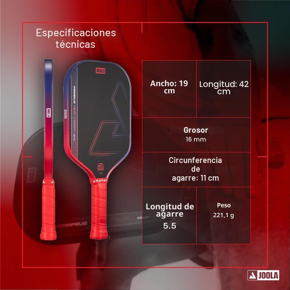 JOOLA Heat Vision - Paleta de pickleball de 16 mm, superficie de fibra de carbono texturizada para giro, película SK para reducir la vibración, aprobada por USAP, chip NFC habilitado