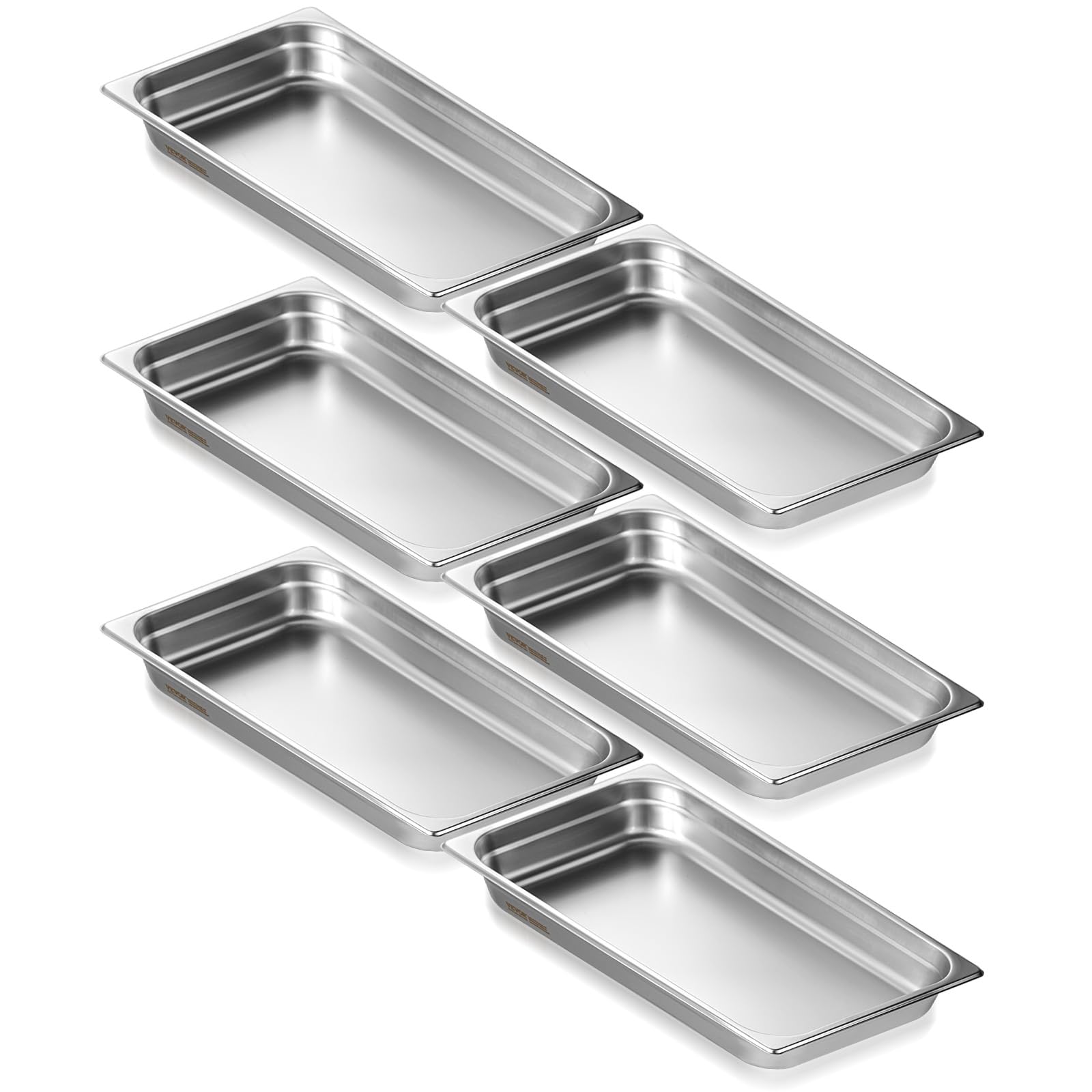 VEVOR Bac Gastronorme GN 1/1 Lot de 6, Récipient Inox pour Bain-marie 0,8 mm d'Épaisseur, Bac Inox Alimentaire 6,7 cm Profondeur, pour Fours à Convection, Réfrigérateurs, Stockage, Restauration