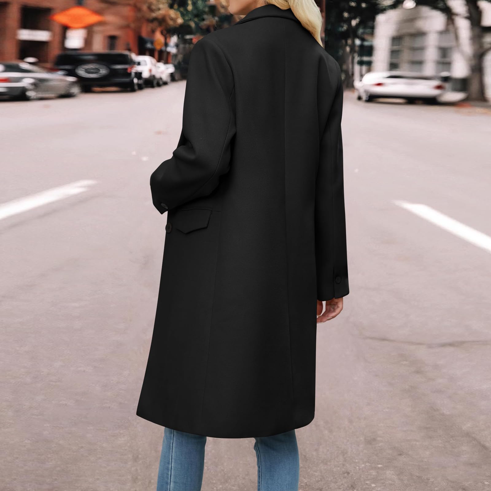 Generisch Trenchcoat Damen Lang Wollmantel Dicke Oversize Winterjacke Warm Elegant Damen-Jacken Umlegekragen Wintermantel Mit Knöpfen Übergangsjacke Einfarbig Wolljacke Frauen Langarm Mantel