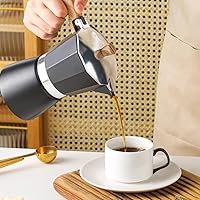 Vista 5 de Moka Pot - Cafetera italiana de 5.1 fl oz, 10.1 fl oz, 6 tazas, cafetera italiana, cafetera de aluminio, cafetera italiana para capuchinos moca