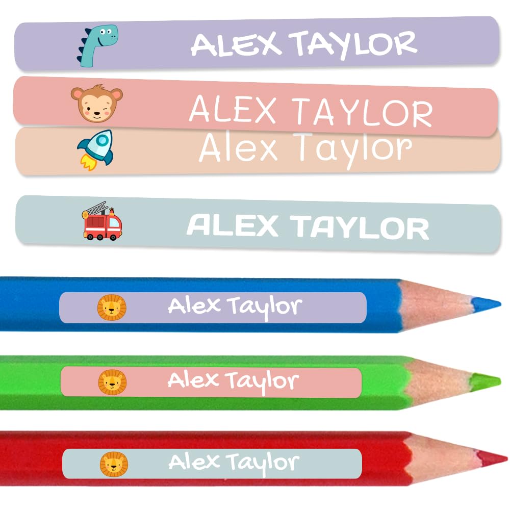 50 Personalised Sticky Labels for Pencils and Ballpoint Pens School Stickers with Name for Marking Items Waterproof Stickers for School and Nursery Dimensions 4.6 x 0.6 cm