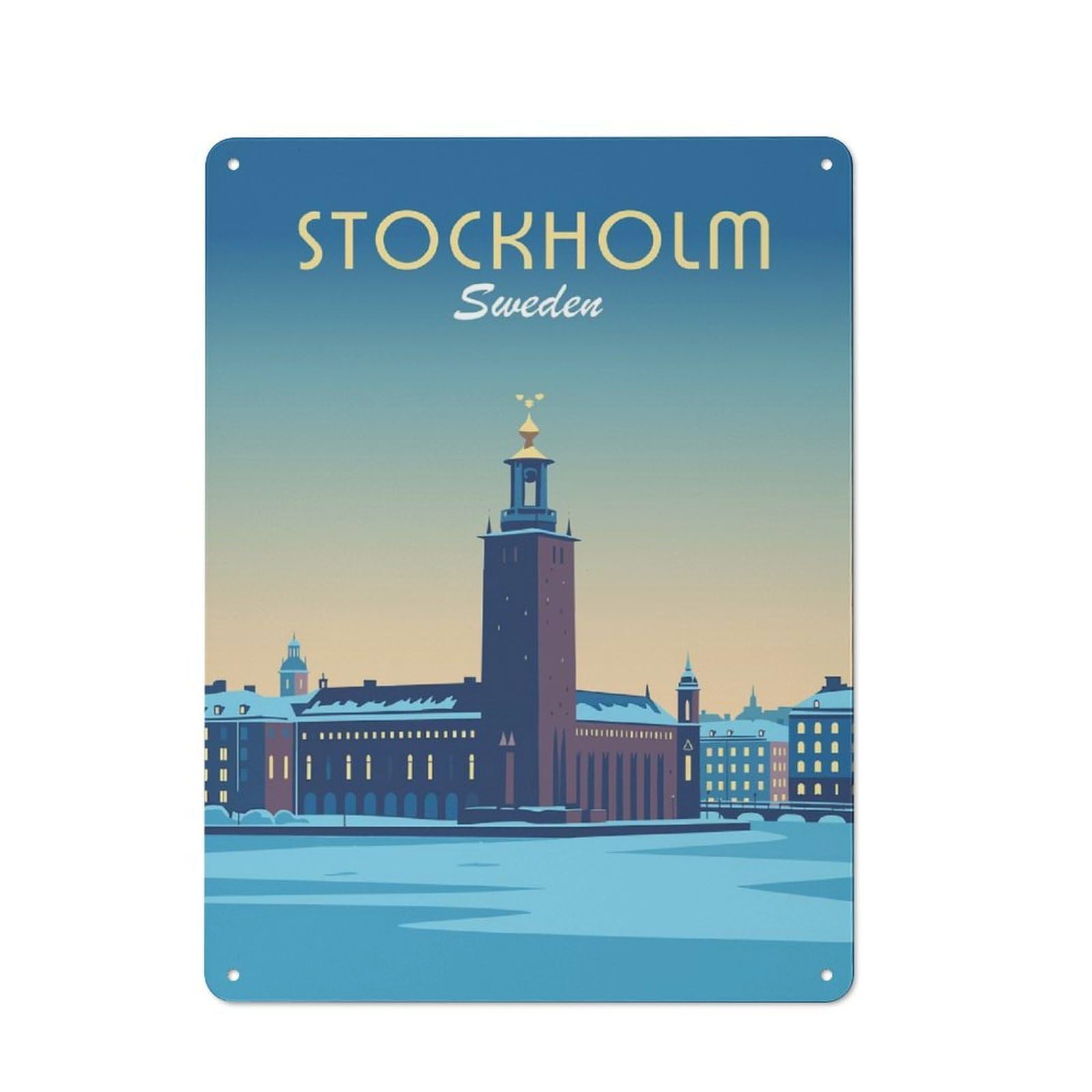 Junmoney Style-2 Urban Metal Wall Art Sign 40X30cm Featuring Stockholm Sweden, Studio Wall Art For Modern Home, Workshop, Office Or Cafe